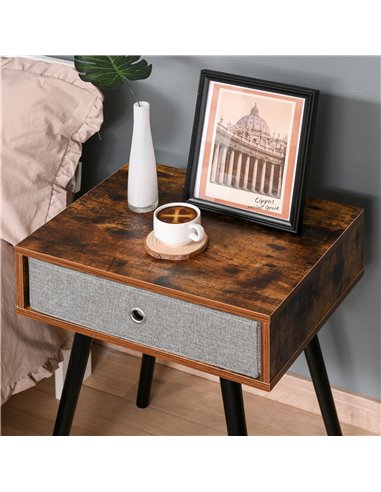 HOMCOM Side Table, Nightstand, End Table with Removable Fabric Drawer, Retro Style Accent Furniture with Wooden Legs, Rustic Bro