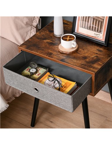 HOMCOM Side Table, Nightstand, End Table with Removable Fabric Drawer, Retro Style Accent Furniture with Wooden Legs, Rustic Bro