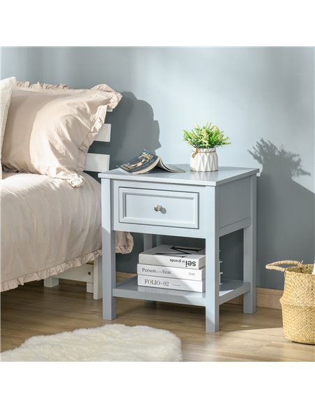 HOMCOM Classic Bedside Table with Drawer and Open Shelf, Metal Handle, Stylish Nightstand, Grey 833-777 - pic 61042 | FastDaddyshop