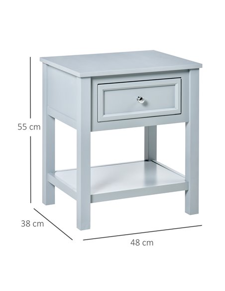 HOMCOM Classic Bedside Table with Drawer and Open Shelf, Metal Handle, Stylish Nightstand, Grey 833-777 - pic 61043 | FastDaddyshop