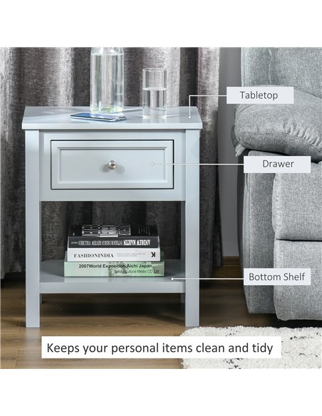 HOMCOM Classic Bedside Table with Drawer and Open Shelf, Metal Handle, Stylish Nightstand, Grey 833-777 - pic 61044 | FastDaddyshop