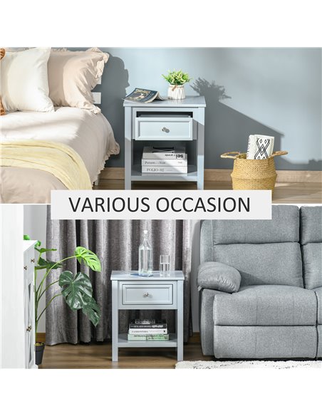 HOMCOM Classic Bedside Table with Drawer and Open Shelf, Metal Handle, Stylish Nightstand, Grey 833-777 - pic 61046 | FastDaddyshop