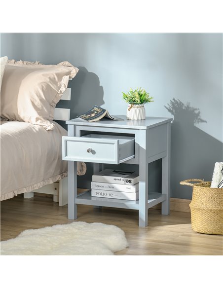 HOMCOM Classic Bedside Table with Drawer and Open Shelf, Metal Handle, Stylish Nightstand, Grey 833-777 - pic 61047 | FastDaddyshop
