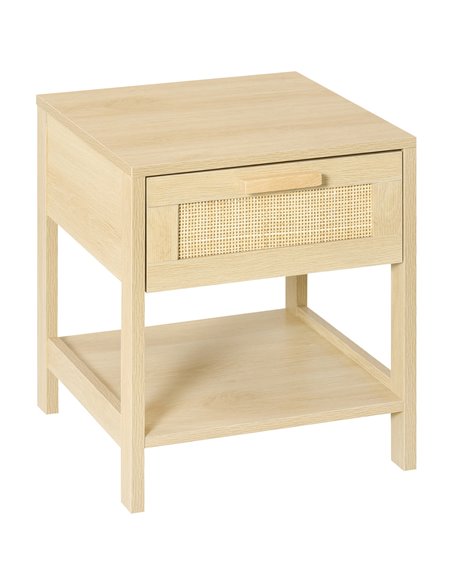 HOMCOM Bedside Table with Rattan Accent Drawer and Lower Shelf, Compact Nightstand for Bedroom or Living Room Storage 831-380 - pic 61050 | FastDaddyshop