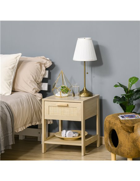 HOMCOM Bedside Table with Rattan Accent Drawer and Lower Shelf, Compact Nightstand for Bedroom or Living Room Storage 831-380 - pic 61051 | FastDaddyshop