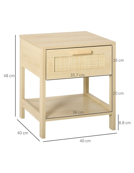 HOMCOM Bedside Table with Rattan Accent Drawer and Lower Shelf, Compact Nightstand for Bedroom or Living Room Storage 831-380 - pic 61052 | FastDaddyshop