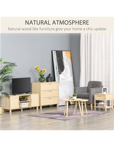 HOMCOM Bedside Table with Rattan Accent Drawer and Lower Shelf, Compact Nightstand for Bedroom or Living Room Storage 831-380