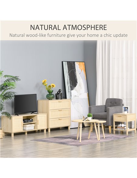 HOMCOM Bedside Table with Rattan Accent Drawer and Lower Shelf, Compact Nightstand for Bedroom or Living Room Storage 831-380 - pic 61055 | FastDaddyshop