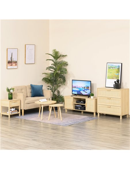 HOMCOM Bedside Table with Rattan Accent Drawer and Lower Shelf, Compact Nightstand for Bedroom or Living Room Storage 831-380 - pic 61057 | FastDaddyshop