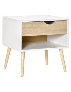 HOMCOM Modern Bedside Table with Drawer and Shelf, Oak and White 831-372