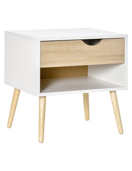 HOMCOM Modern Bedside Table with Drawer and Shelf, Oak and White 831-372 - pic 61059 | FastDaddyshop