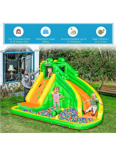 Outsunny 5 in 1 Kids Bouncy Castle Large Crocodile Style Inflatable House Slide Basket Water Pool Climbing Wall for Kids Age 3-8