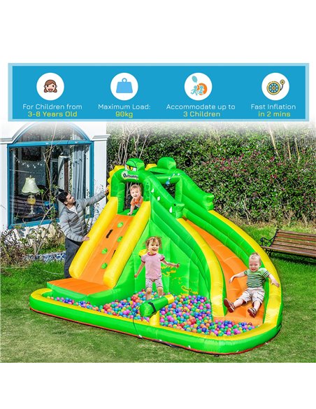 Outsunny 5 in 1 Kids Bouncy Castle Large Crocodile Style Inflatable House Slide Basket Water Pool Climbing Wall for Kids Age 3-8 - pic 6106 | FastDaddyshop