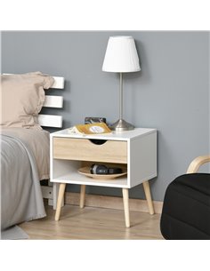 HOMCOM Modern Bedside Table with Drawer and Shelf, Oak and White 831-372 2