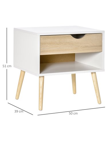 HOMCOM Modern Bedside Table with Drawer and Shelf, Nightstand, End Table for Bedroom or Living Room 831-372