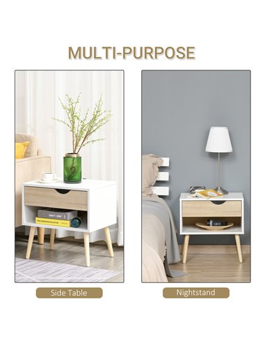 HOMCOM Modern Bedside Table with Drawer and Shelf, Nightstand, End Table for Bedroom or Living Room 831-372