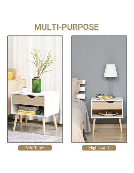 HOMCOM Modern Bedside Table with Drawer and Shelf, Nightstand, End Table for Bedroom or Living Room 831-372 - pic 61062 | FastDaddyshop