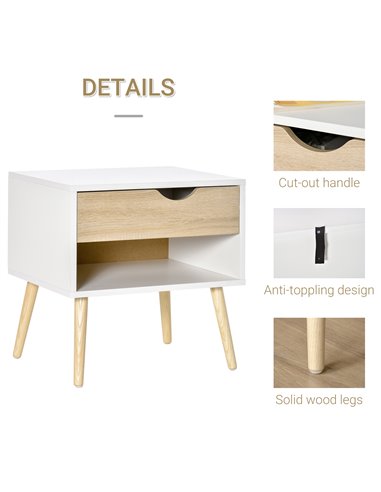 HOMCOM Modern Bedside Table with Drawer and Shelf, Nightstand, End Table for Bedroom or Living Room 831-372