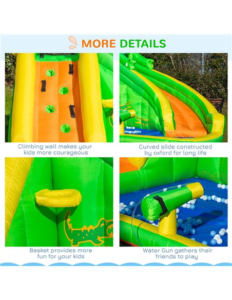 Outsunny 5 in 1 Kids Bouncy Castle Large Crocodile Style Inflatable House Slide Basket Water Pool Climbing Wall for Kids Age 3-8 - pic 6107 | FastDaddyshop