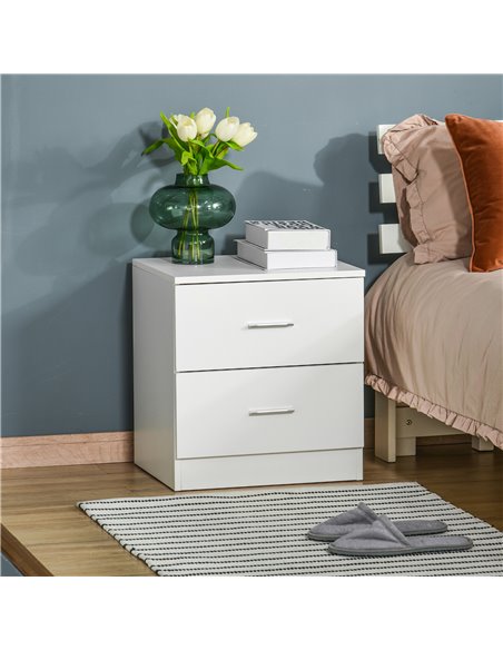 HOMCOM Modern Bedside Table, 2 Drawer Nightstand, Bedroom Living Room Side Storage Unit, White 831-425 - pic 61078 | FastDaddyshop