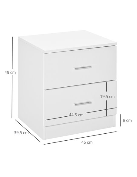 HOMCOM Modern Bedside Table, 2 Drawer Nightstand, Bedroom Living Room Side Storage Unit, White 831-425 - pic 61079 | FastDaddyshop