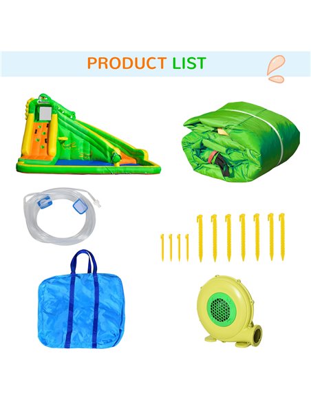 Outsunny 5 in 1 Kids Bouncy Castle Large Crocodile Style Inflatable House Slide Basket Water Pool Climbing Wall for Kids Age 3-8 - pic 6108 | FastDaddyshop