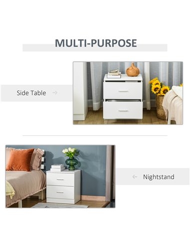 HOMCOM Modern Bedside Table, 2 Drawer Nightstand, Bedroom Living Room Side Storage Unit, White 831-425