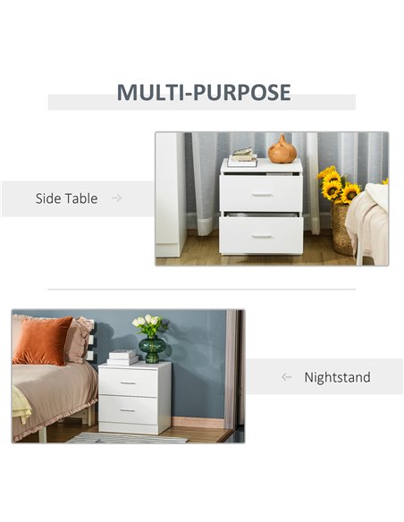 HOMCOM Modern Bedside Table, 2 Drawer Nightstand, Bedroom Living Room Side Storage Unit, White 831-425 - pic 61080 | FastDaddyshop