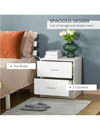 HOMCOM Modern Bedside Table, 2 Drawer Nightstand, Bedroom Living Room Side Storage Unit, White 831-425