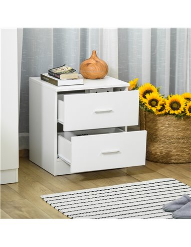HOMCOM Modern Bedside Table, 2 Drawer Nightstand, Bedroom Living Room Side Storage Unit, White 831-425