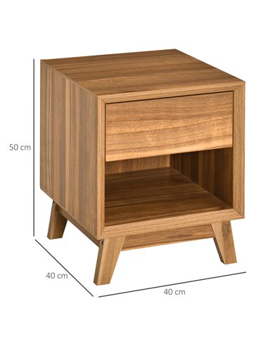 HOMCOM Bedside Table Nightstand, Modern End Table with Drawer and Shelf for Living Room, Walnut Brown 831-381