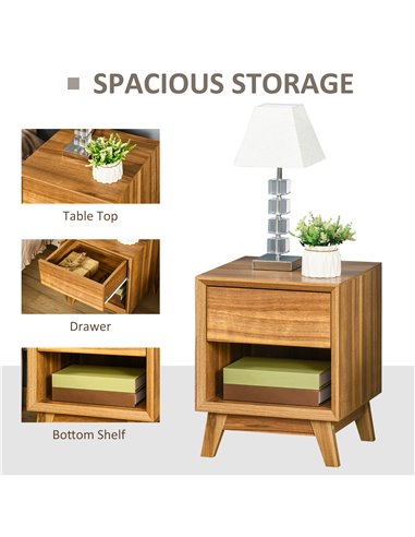 HOMCOM Bedside Table Nightstand, Modern End Table with Drawer and Shelf for Living Room, Walnut Brown 831-381