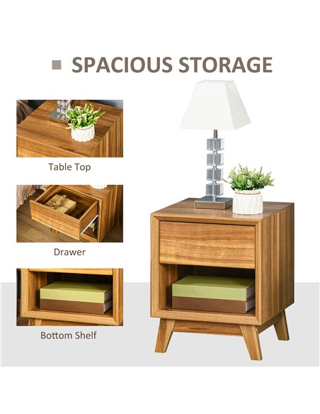 HOMCOM Bedside Table Nightstand, Modern End Table with Drawer and Shelf for Living Room, Walnut Brown 831-381 - pic 61090 | FastDaddyshop