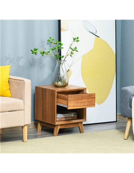 HOMCOM Bedside Table Nightstand, Modern End Table with Drawer and Shelf for Living Room, Walnut Brown 831-381 - pic 61091 | FastDaddyshop