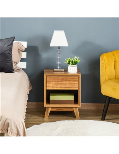 HOMCOM Bedside Table Nightstand, Modern End Table with Drawer and Shelf for Living Room, Walnut Brown 831-381