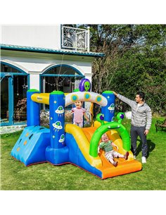 Outsunny 3+ Kids Bounce Castle 4 in 1 Alien-Style Inflatable Slide Trampoline Climbing Wall Basket 2