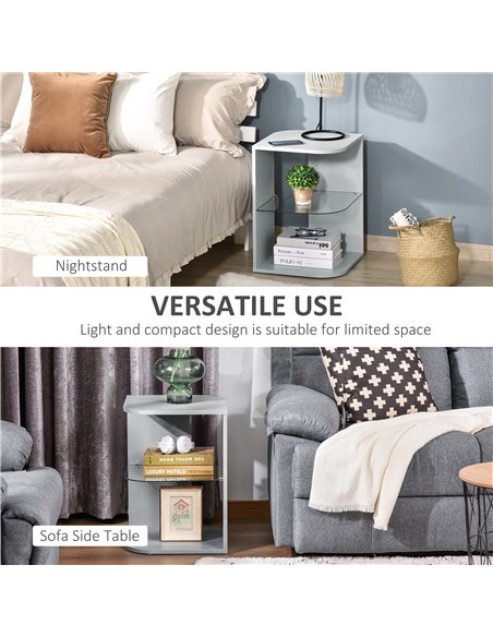 HOMCOM Modern Side Table Three Layer Bedside Table Nightstand with 2 Storage Shelves, for Living room, Bedroom, Grey 839-120GY - pic 61100 | FastDaddyshop
