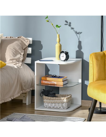 HOMCOM Three Layer Modern Bedside Table with 2 Storage Shelves, Side Nightstand for Living Room, Bedroom, White 839-120WT - pic 61105 | FastDaddyshop