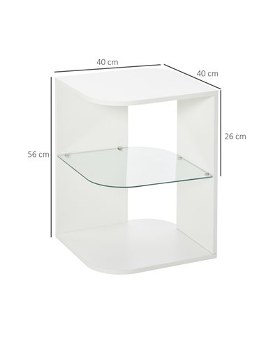 HOMCOM Three Layer Modern Bedside Table with 2 Storage Shelves, Side Nightstand for Living Room, Bedroom, White 839-120WT