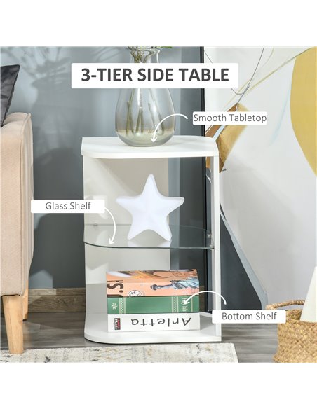 HOMCOM Three Layer Modern Bedside Table with 2 Storage Shelves, Side Nightstand for Living Room, Bedroom, White 839-120WT - pic 61108 | FastDaddyshop