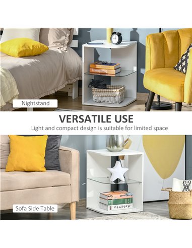 HOMCOM Three Layer Modern Bedside Table with 2 Storage Shelves, Side Nightstand for Living Room, Bedroom, White 839-120WT