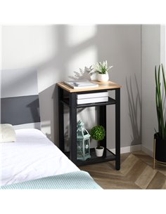 HOMCOM Industrial Chic Side Table, 3-Tier Bedside Table, Oak and Black 839-142 2