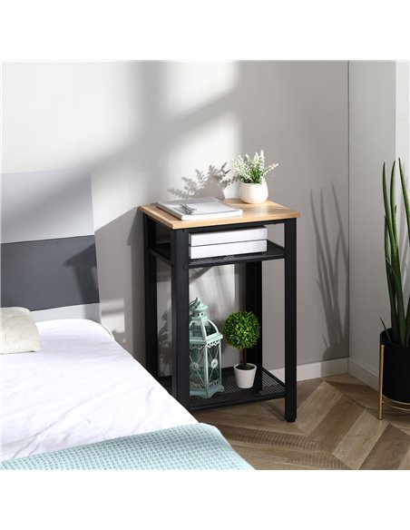 HOMCOM Industrial Chic Side Table, 3-Tier Bedside Table with 2 Storage Shelves & Metal Frame, Stylish Display Nightstand, On-Tre - pic 61114 | FastDaddyshop