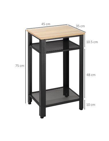 HOMCOM Industrial Chic Side Table, 3-Tier Bedside Table with 2 Storage Shelves & Metal Frame, Stylish Display Nightstand, On-Tre