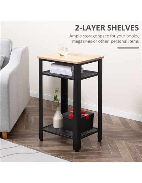 HOMCOM Industrial Chic Side Table, 3-Tier Bedside Table with 2 Storage Shelves & Metal Frame, Stylish Display Nightstand, On-Tre - pic 61116 | FastDaddyshop