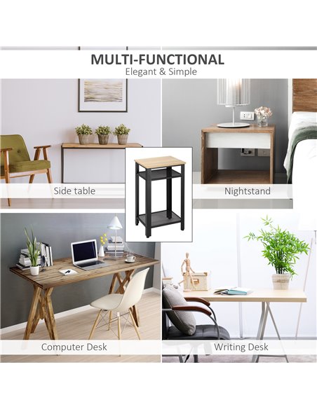 HOMCOM Industrial Chic Side Table, 3-Tier Bedside Table with 2 Storage Shelves & Metal Frame, Stylish Display Nightstand, On-Tre - pic 61117 | FastDaddyshop