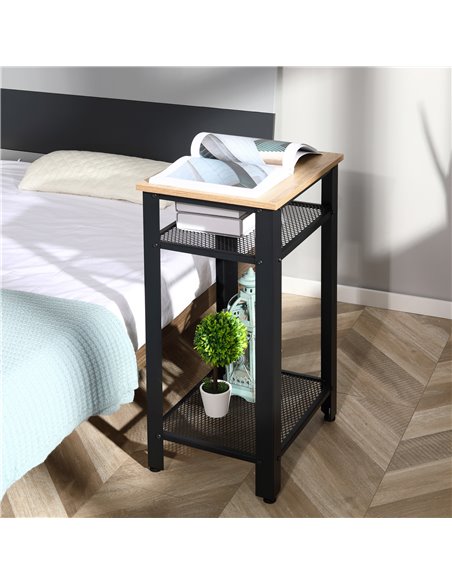 HOMCOM Industrial Chic Side Table, 3-Tier Bedside Table with 2 Storage Shelves & Metal Frame, Stylish Display Nightstand, On-Tre - pic 61119 | FastDaddyshop