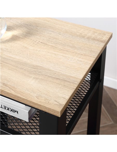 HOMCOM Industrial Chic Side Table, 3-Tier Bedside Table with 2 Storage Shelves & Metal Frame, Stylish Display Nightstand, On-Tre - pic 61120 | FastDaddyshop