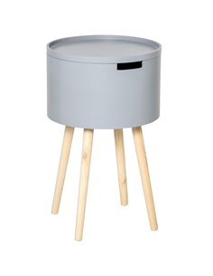 HOMCOM Round Side Table with Hidden Storage, Modern Night Stand with Removable Tray, Wood Frame, Grey 839-113GY