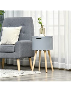 HOMCOM Round Side Table with Hidden Storage, Modern Night Stand with Removable Tray, Wood Frame, Grey 839-113GY 2